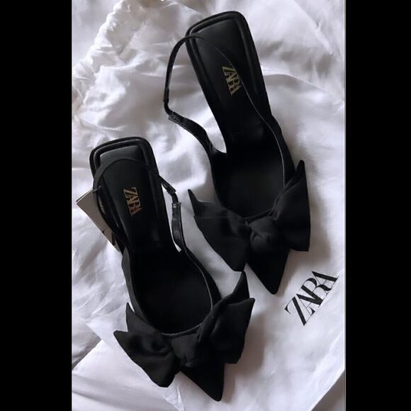 ZARA Black Bow Slingback Heels NWT – Embellished Pointed Toe Pumps, Size 7.5 - Picture 14 of 16